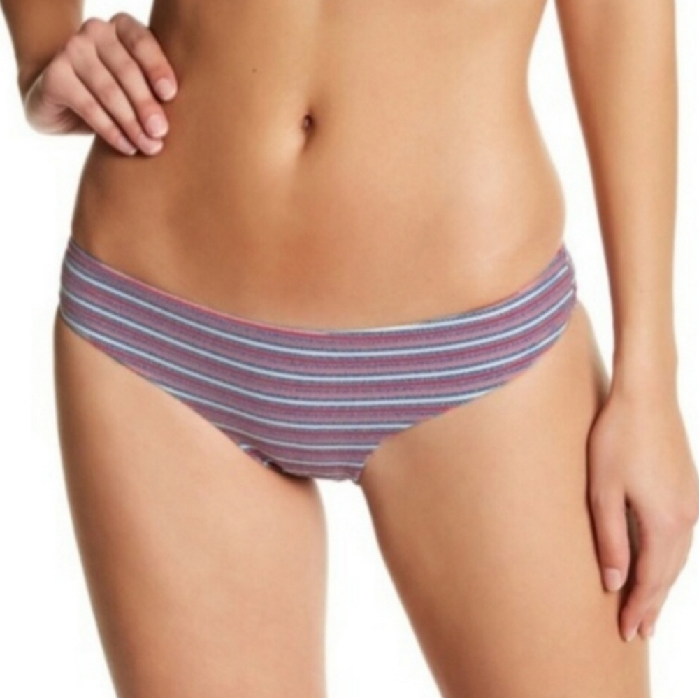 Onia Lily Full Sporty Bikini Bottom in Patriotic Red White Blue Stripe